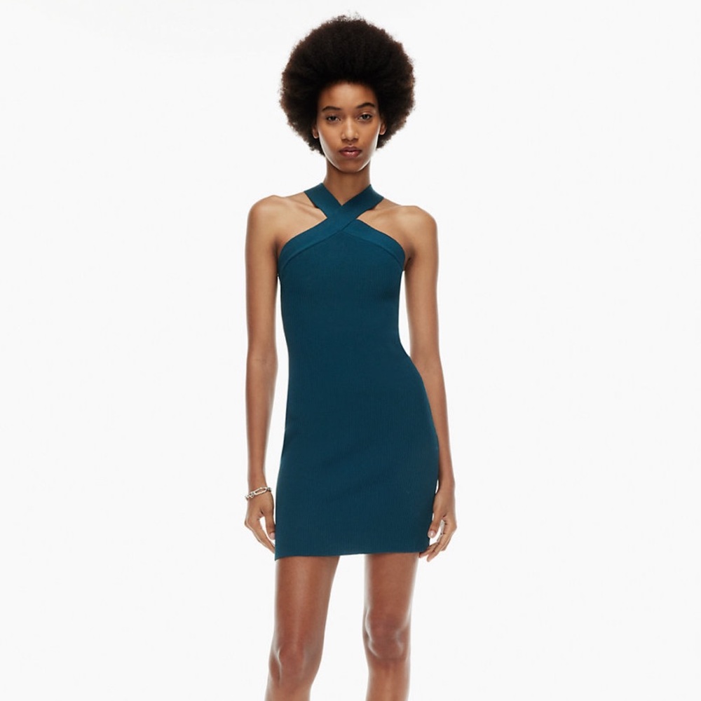 Aritzia Babaton Sculpt Knit Criss Cross Dress - Dark Teal, Size Small